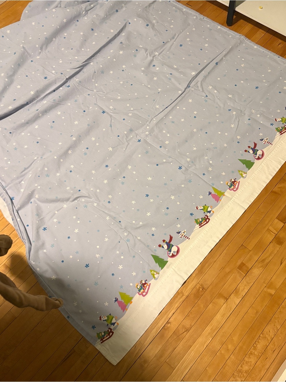 Light Blue Snowflake Holiday Bed Panel with Festive Border